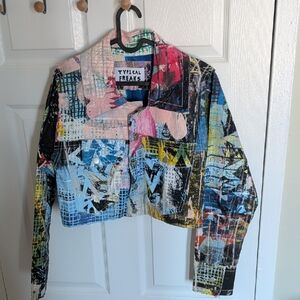 Typical Freaks Painted Crop Jacket - Multicolor Abstract Print